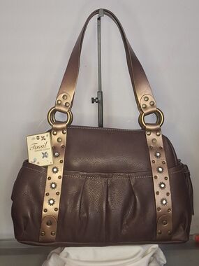 Y2k Fossil Brown Leather Shoulder Bag(Never Worn)